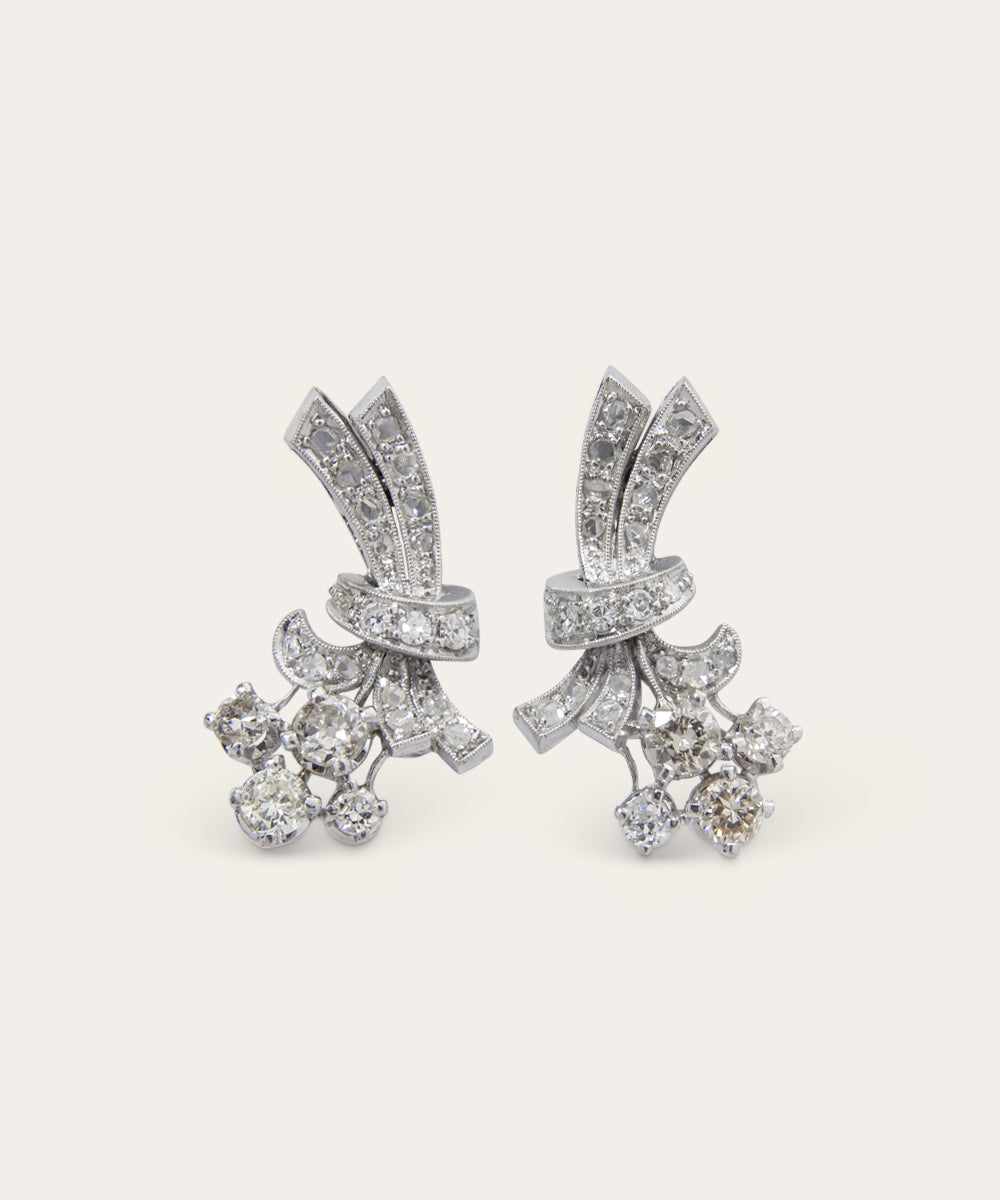 Vintage Platinum and Diamond Bouquet Earrings