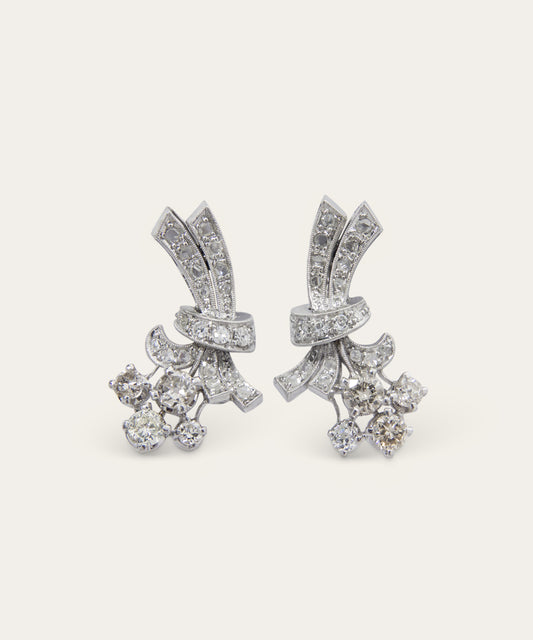 Vintage Platinum and Diamond Bouquet Earrings