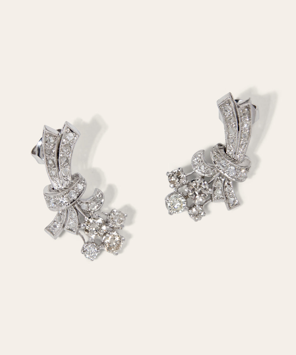 Vintage Platinum and Diamond Bouquet Earrings