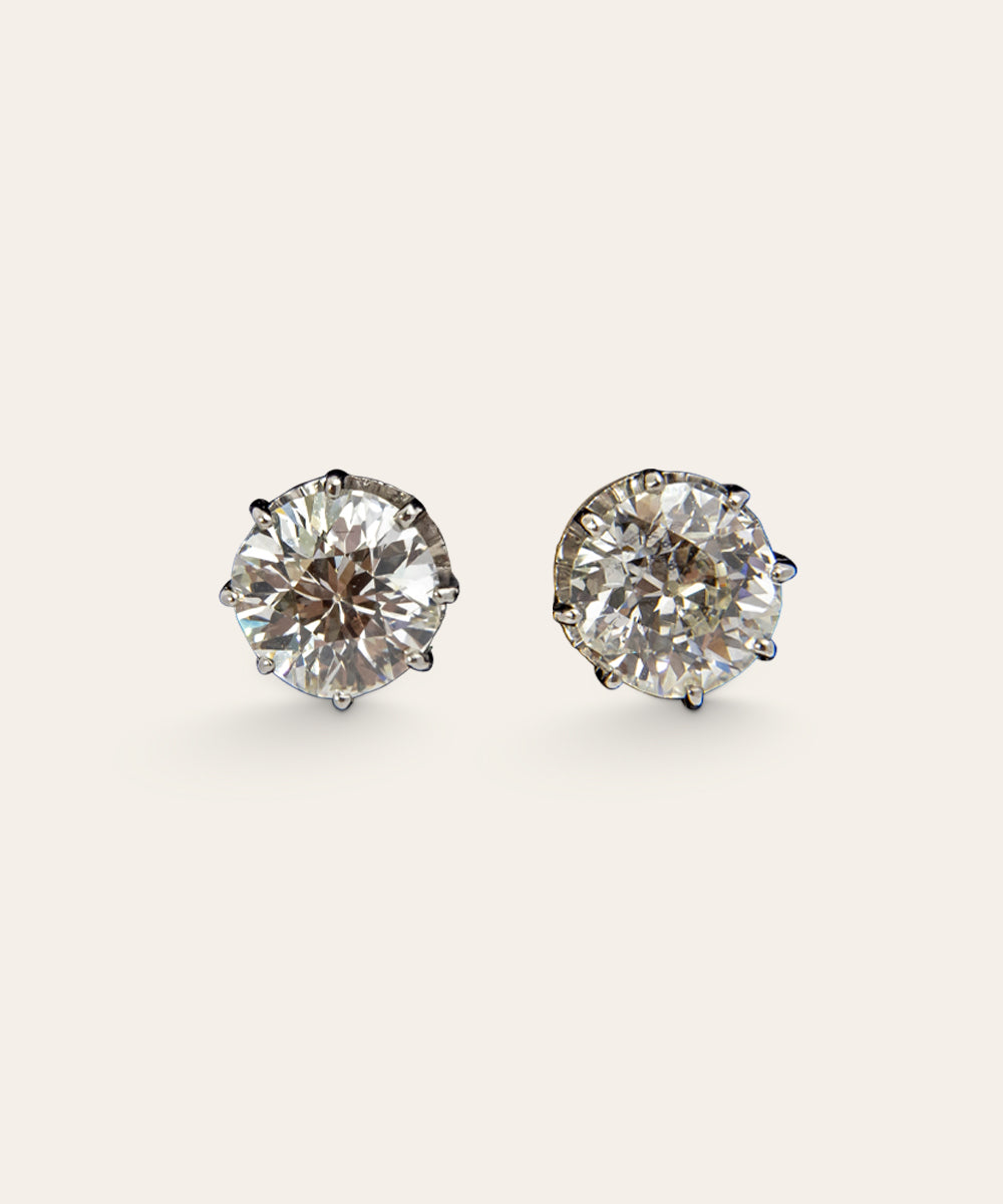 Platinum and Antique Transitional Cut Diamond Stud Earrings
