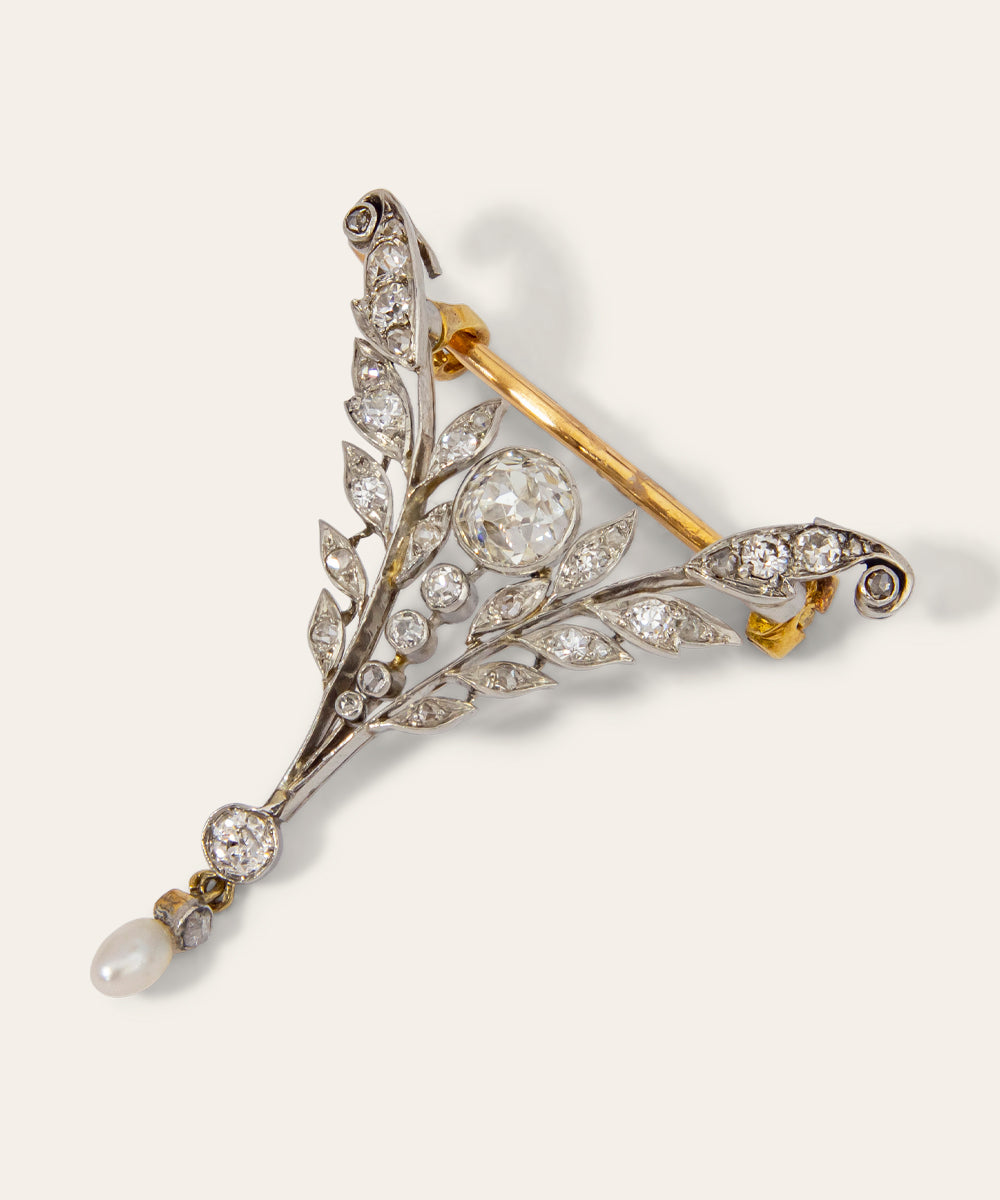 La Belle Époque Diamond Pearl Brooch