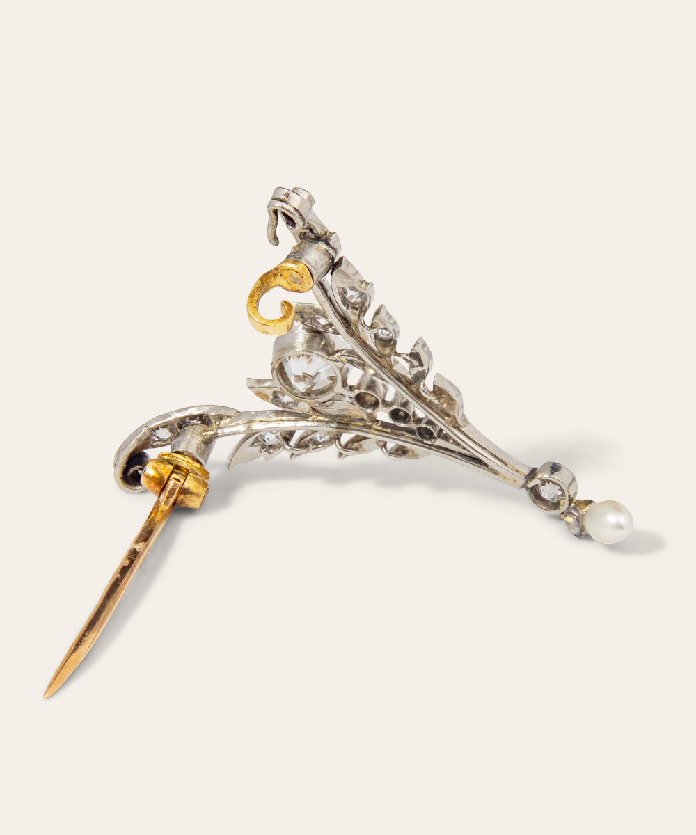 La Belle Époque Diamond Pearl Brooch