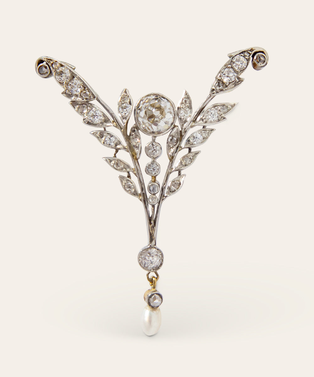 La Belle Époque Diamond Pearl Brooch