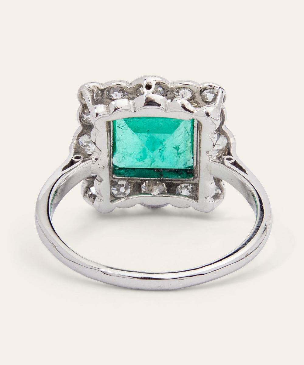 Antique White Gold, Emerald, & Diamond Ring