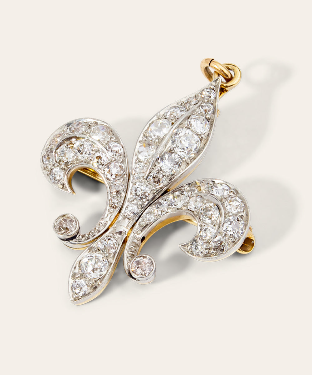 Edwardian Diamond Fleur-de-Lis Brooch/Pendant