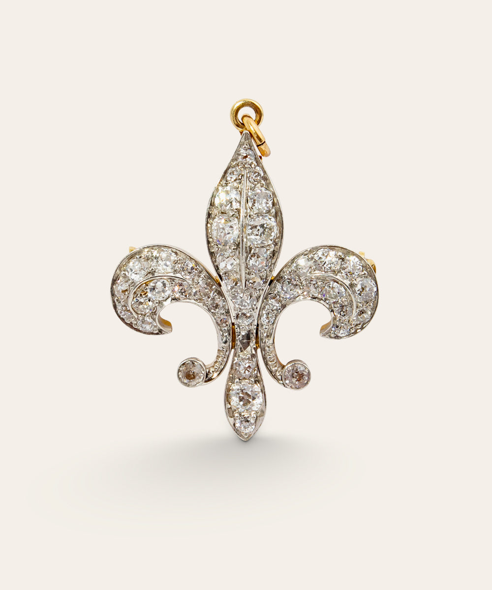 Edwardian Diamond Fleur-de-Lis Brooch/Pendant