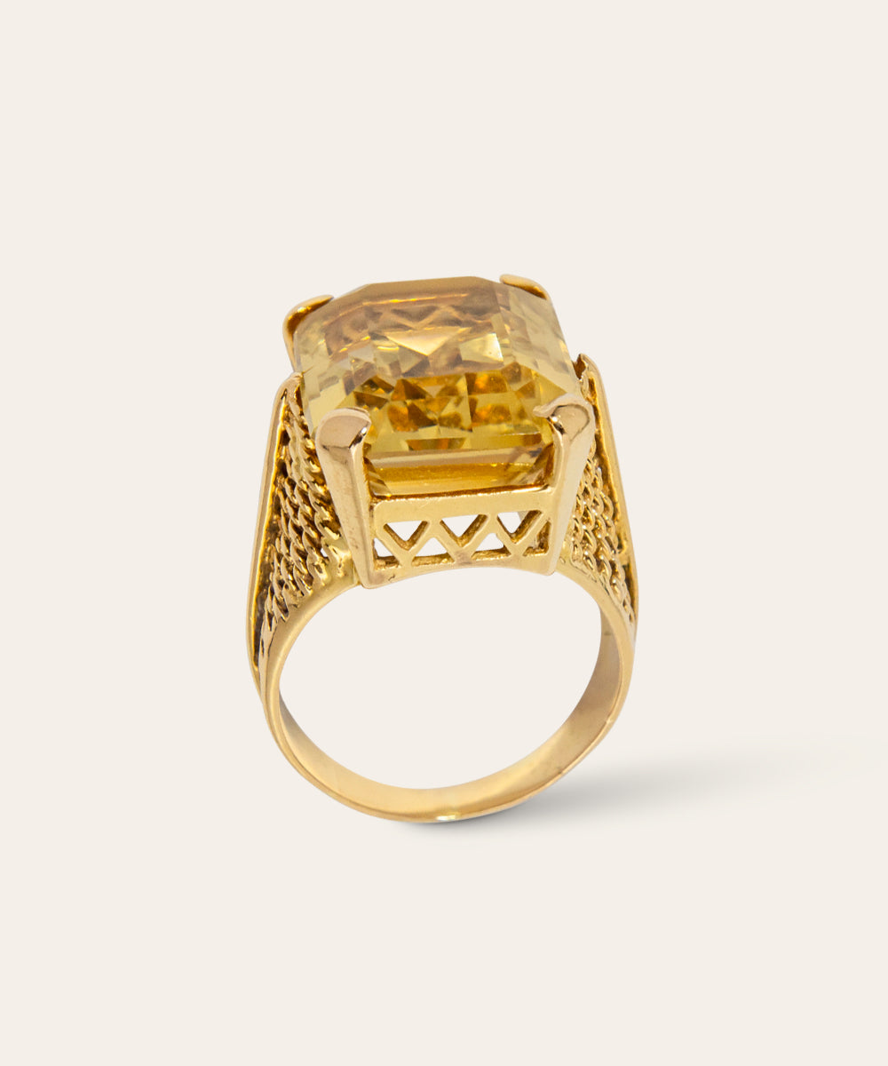 Retro Yellow Gold and Citrine Cocktail Ring