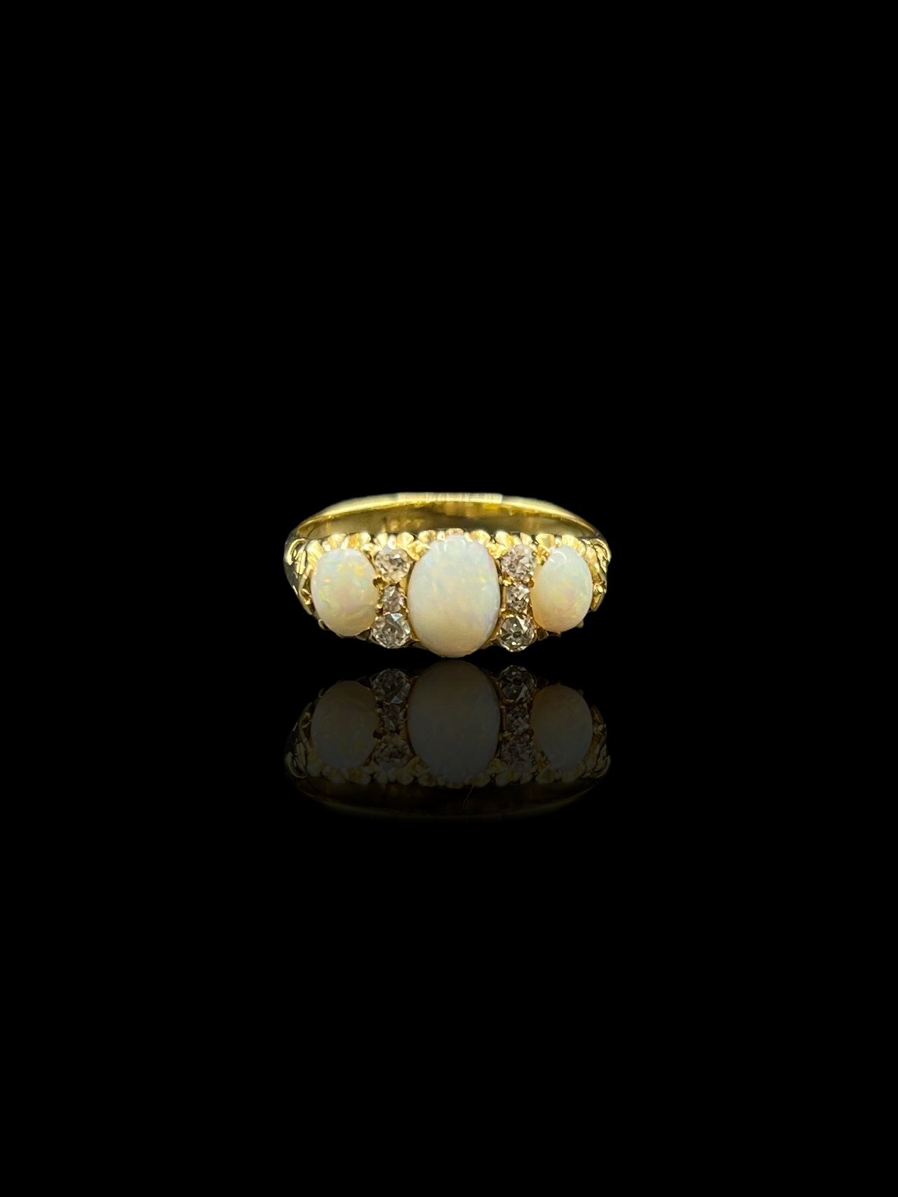 Antique Yellow Gold Opal & Diamond London Bridge Ring