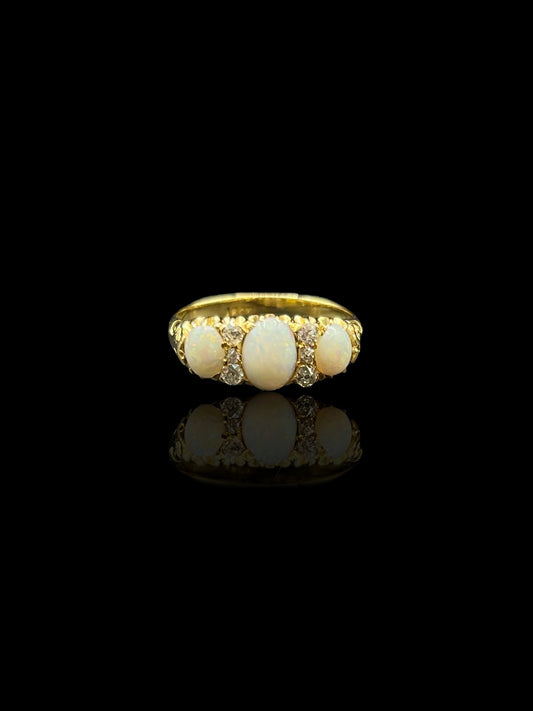 Antique Yellow Gold Opal & Diamond London Bridge Ring