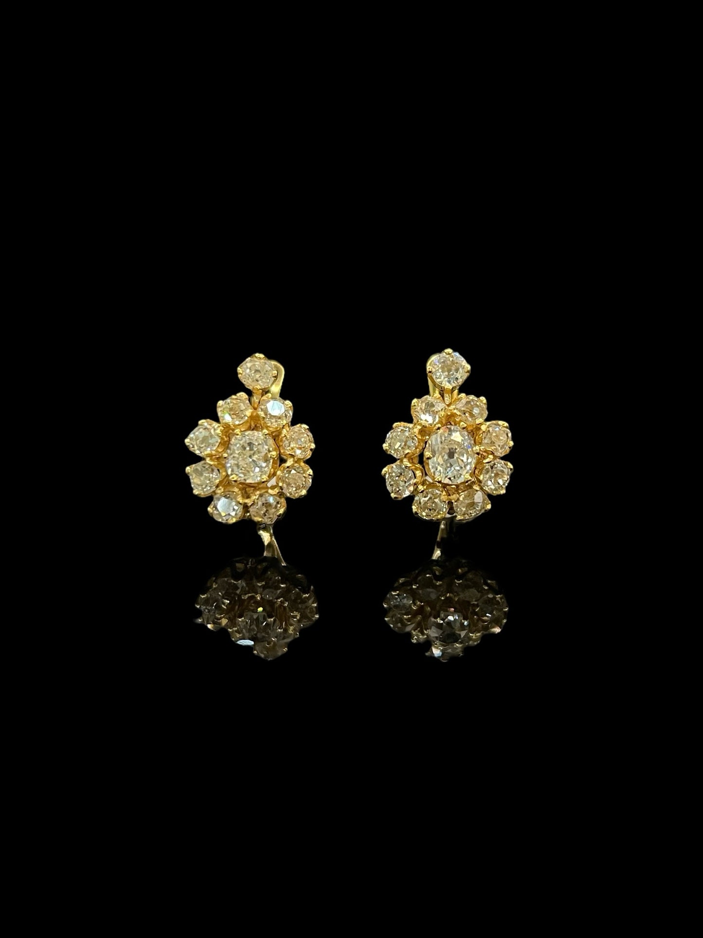 Antique Yellow Gold Diamond Daisy Drop Earrings