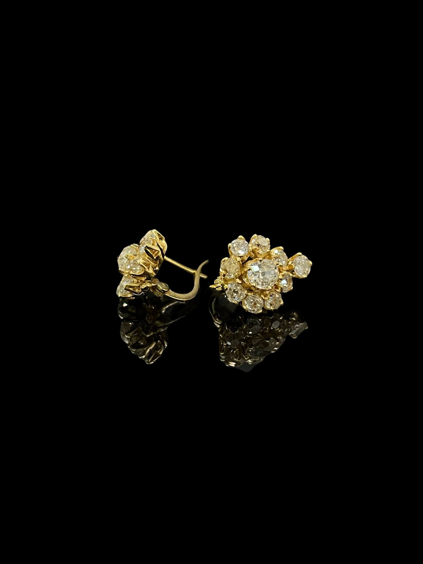 Antique Yellow Gold Diamond Daisy Drop Earrings