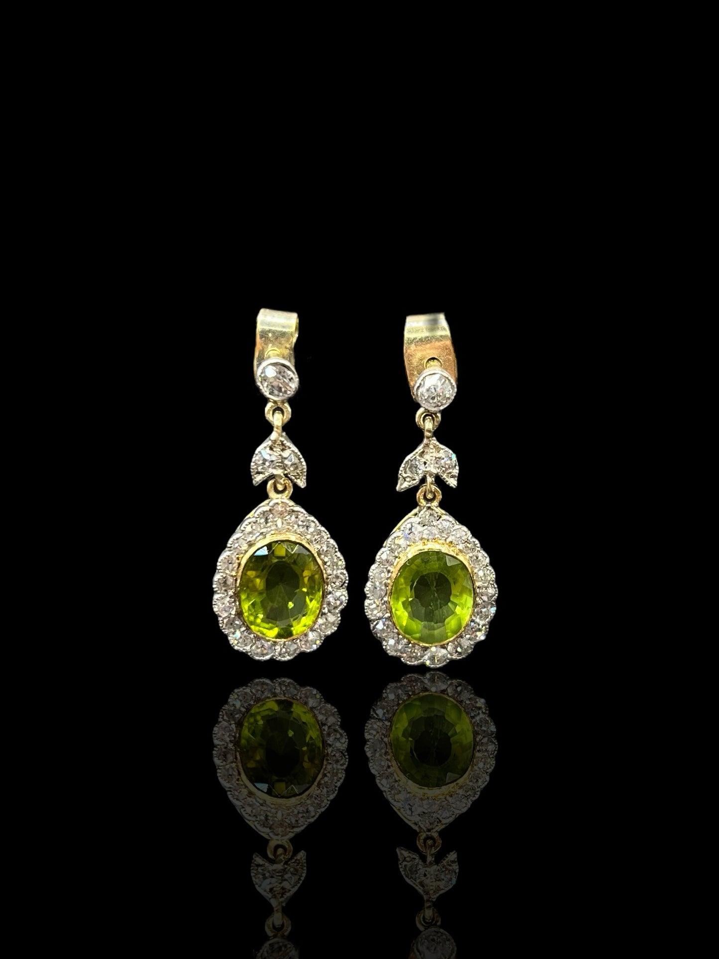 Antique Platinum & Yellow Gold Peridot Diamond Drop Earrings