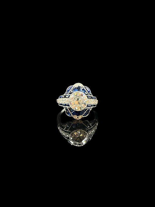 Vintage Art Deco Style Sapphire & Diamond Dome Bombe Ring