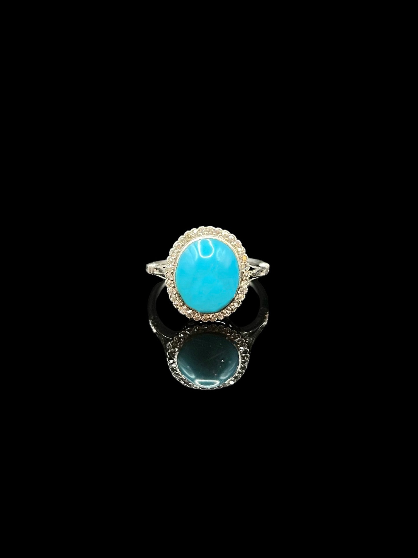 Antique Platinum Turquoise & Diamond Cluster Ring