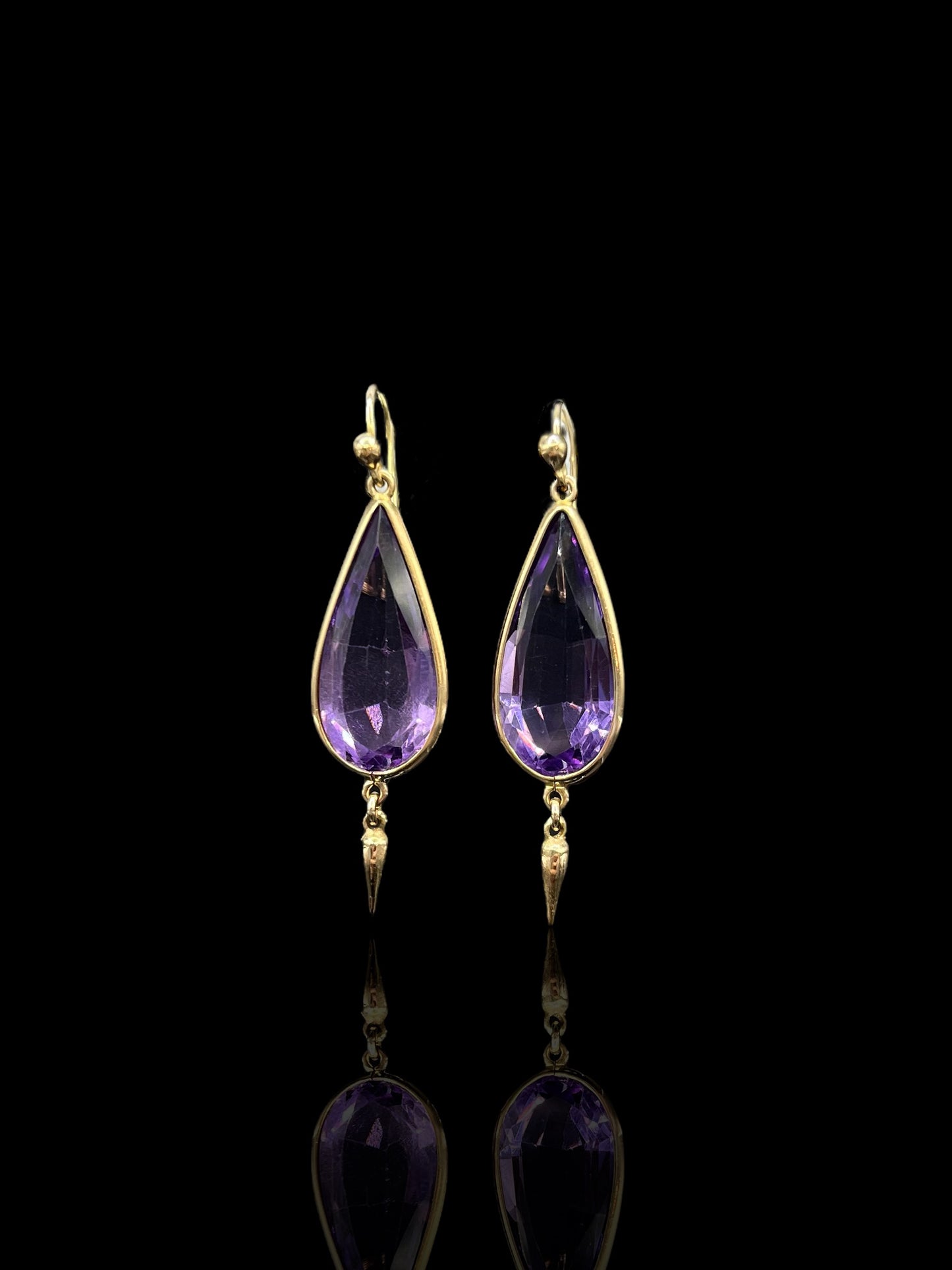 Antique Yellow Golf Spectacle-Set Amethyst Drop Earrings