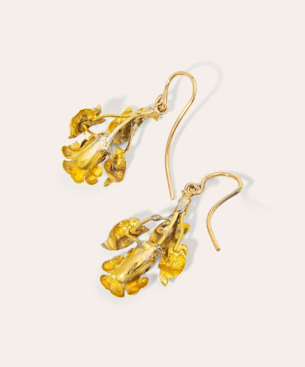 Antique Yellow Gold and Seed Pearl Floral Drop Earrings