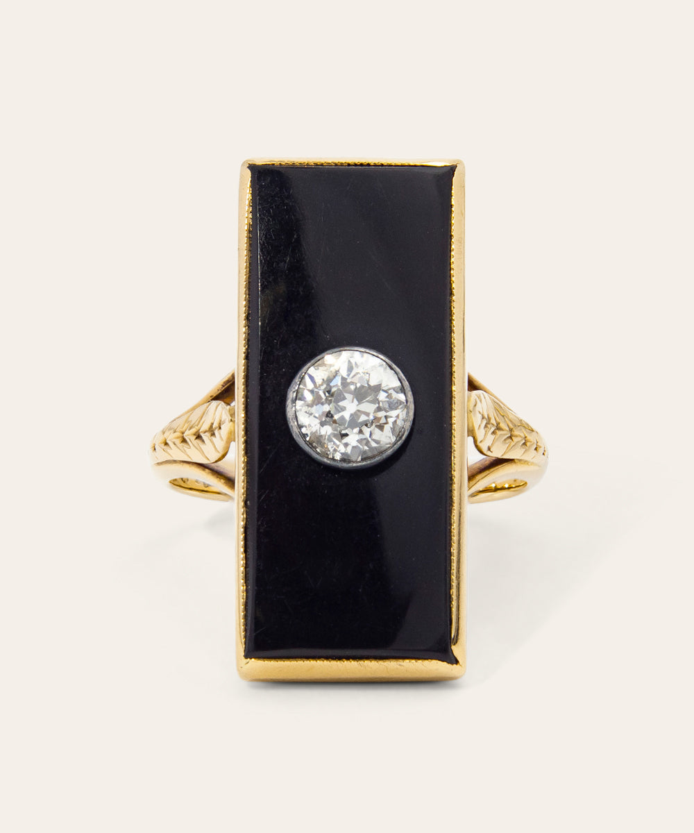 Antique Yellow Gold, Diamond & Onyx Ring