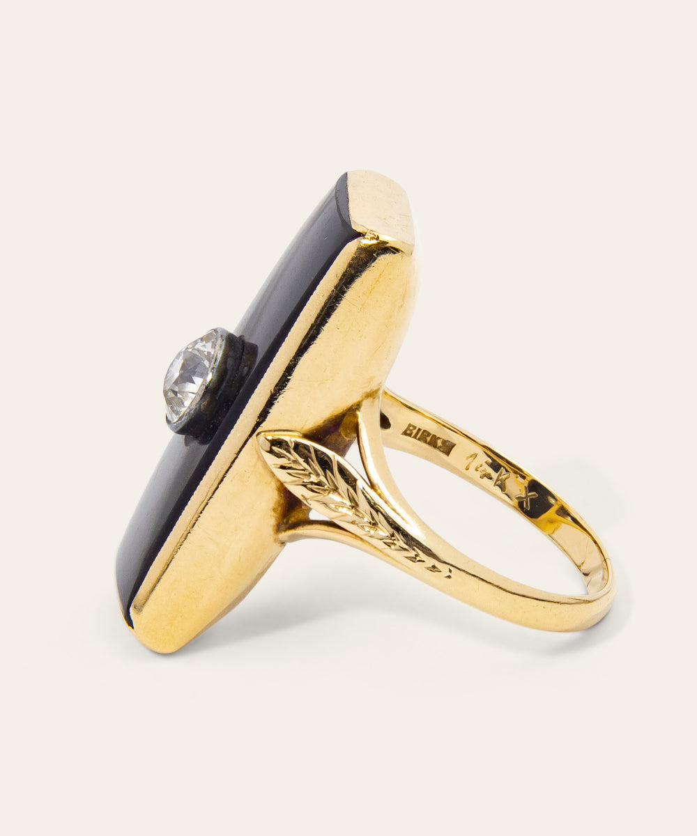 Antique Yellow Gold, Diamond & Onyx Ring