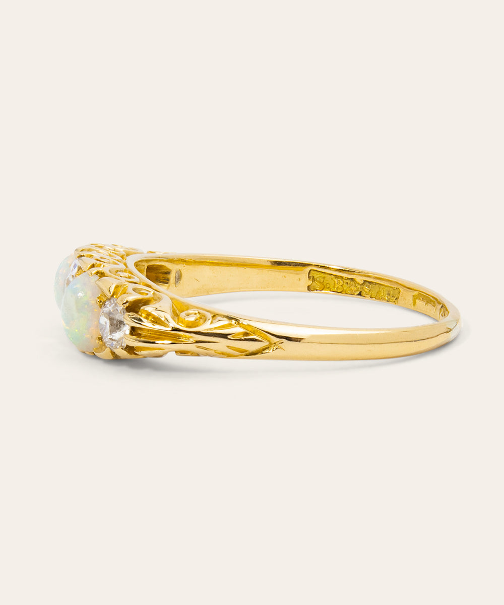 Late Victorian Yellow Gold, Opal & Diamond London Bridge Ring
