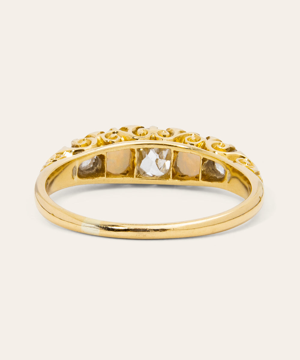 Late Victorian Yellow Gold, Opal & Diamond London Bridge Ring
