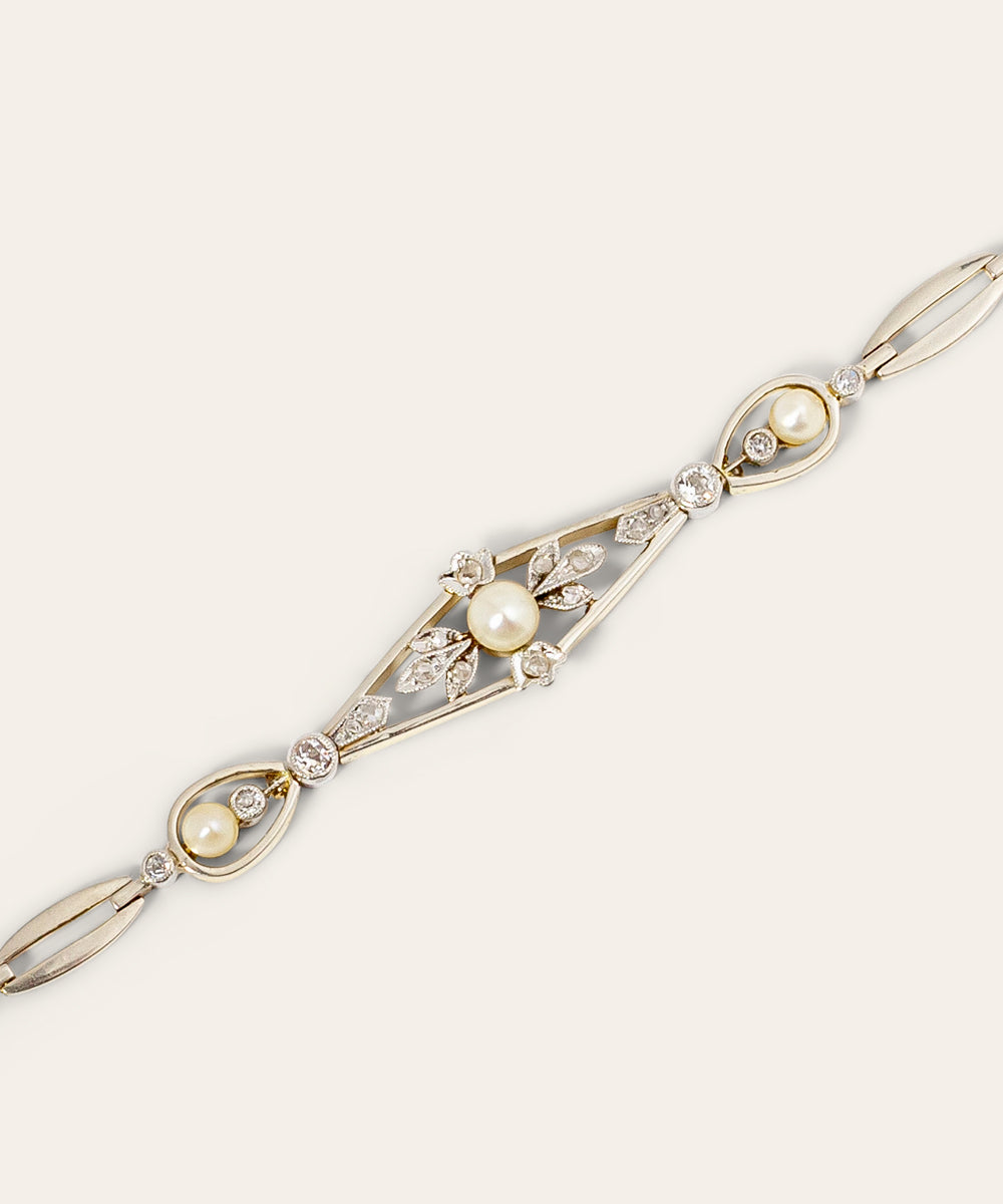 Antique Diamond and Akoya Pearl Bracelet