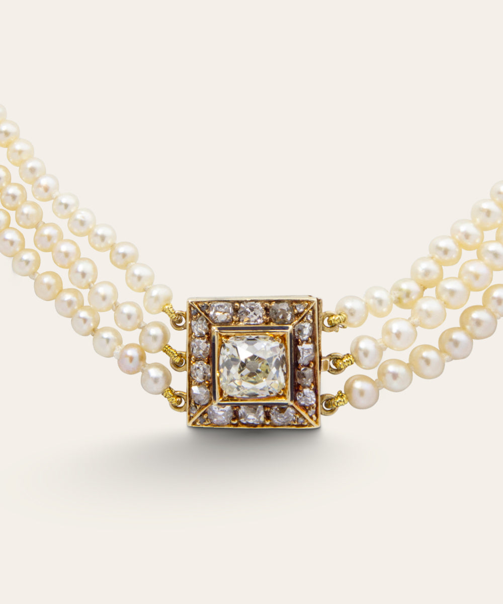 Antique Diamond & Akoya Pearl Choker Necklace