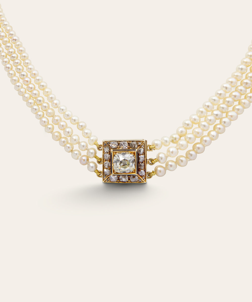 Antique Diamond & Akoya Pearl Choker Necklace