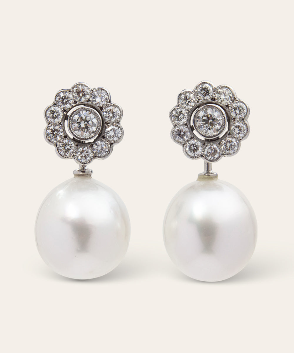 Vintage Diamond & Pearl Detachable Stud Earrings