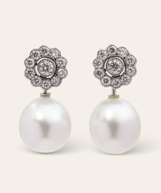 Vintage Diamond & Pearl Detachable Stud Earrings