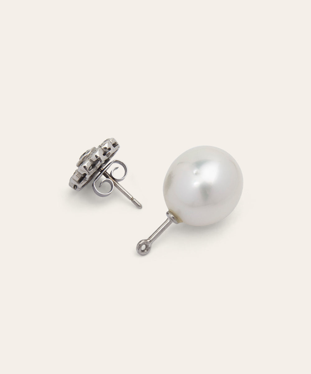 Vintage Diamond & Pearl Detachable Stud Earrings