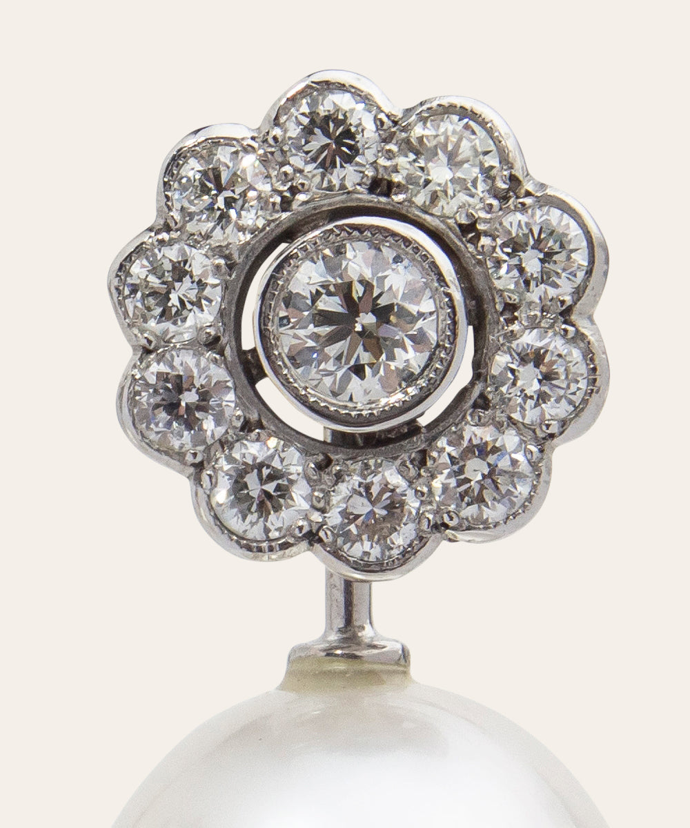 Vintage Diamond & Pearl Detachable Stud Earrings