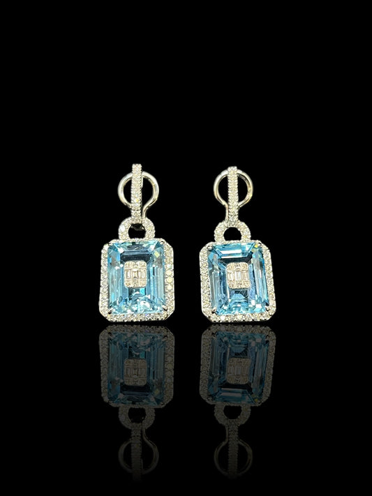 Modern White Gold Topaz & Diamond Drop Earrings