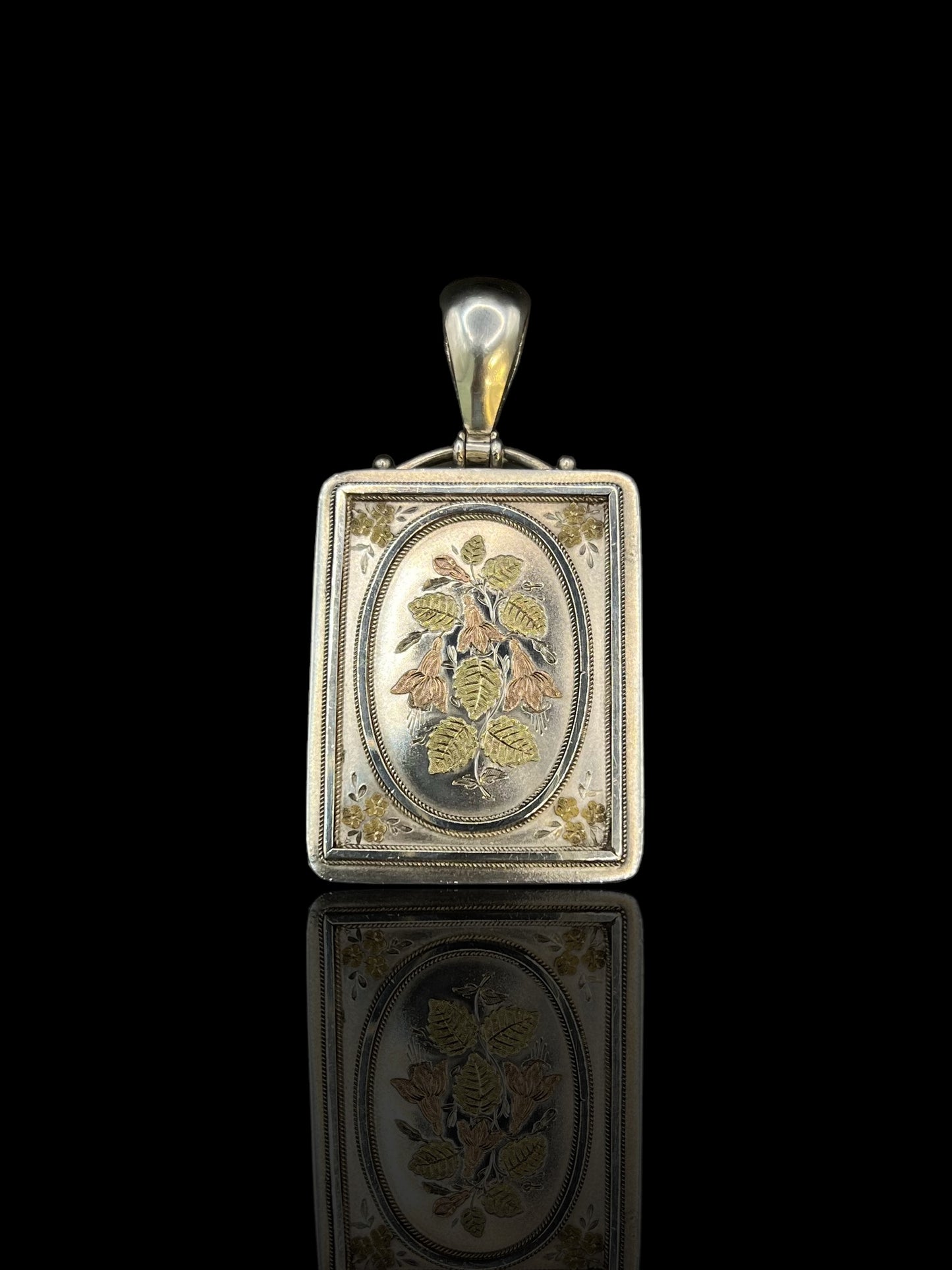 Antique Victorian Sterling Silver & Gold Gilt Rectangular Locket