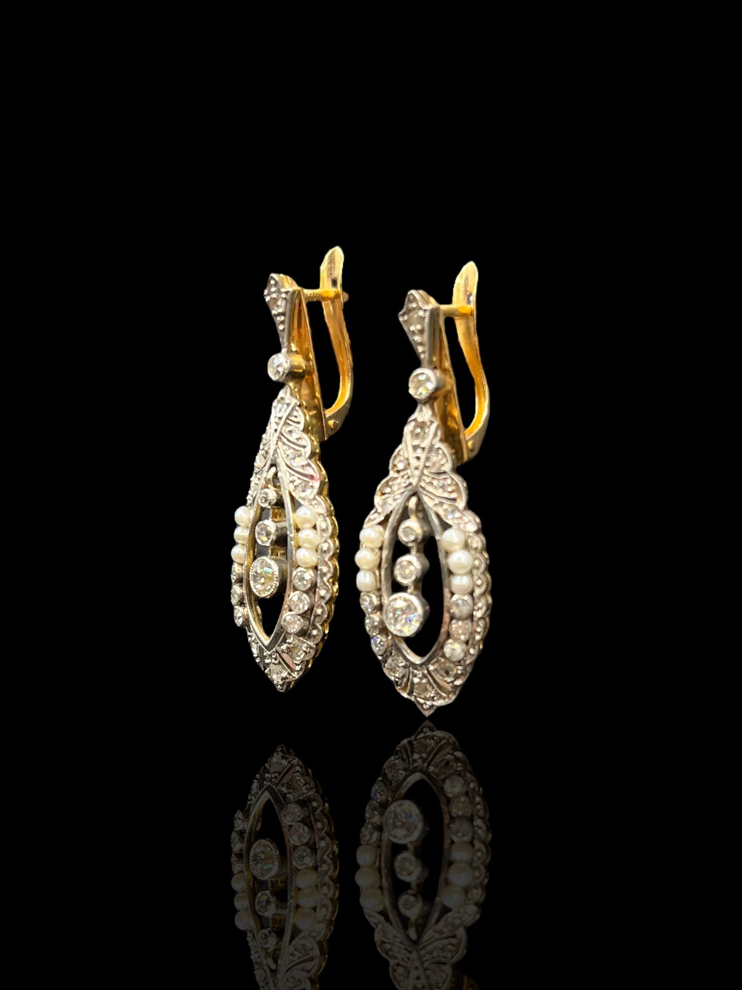 La Belle Époque Platinum & Yellow Gold Diamond Pearl Pendeloque Drop Earrings