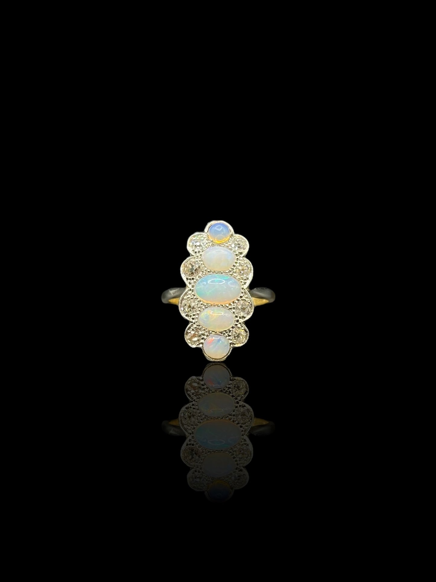 Vintage Yellow & White Gold Opal Diamond Ring