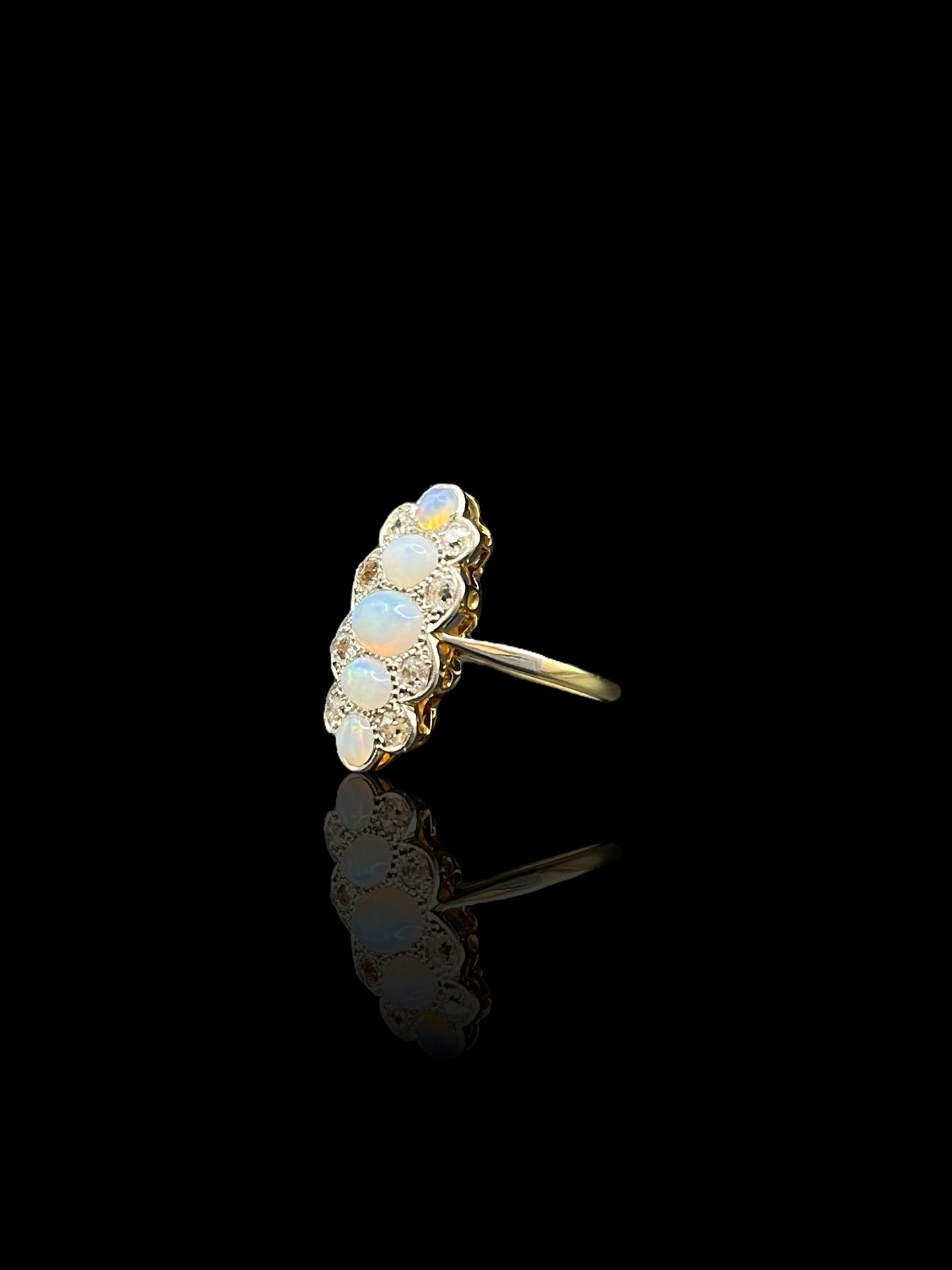 Vintage Yellow & White Gold Opal Diamond Ring