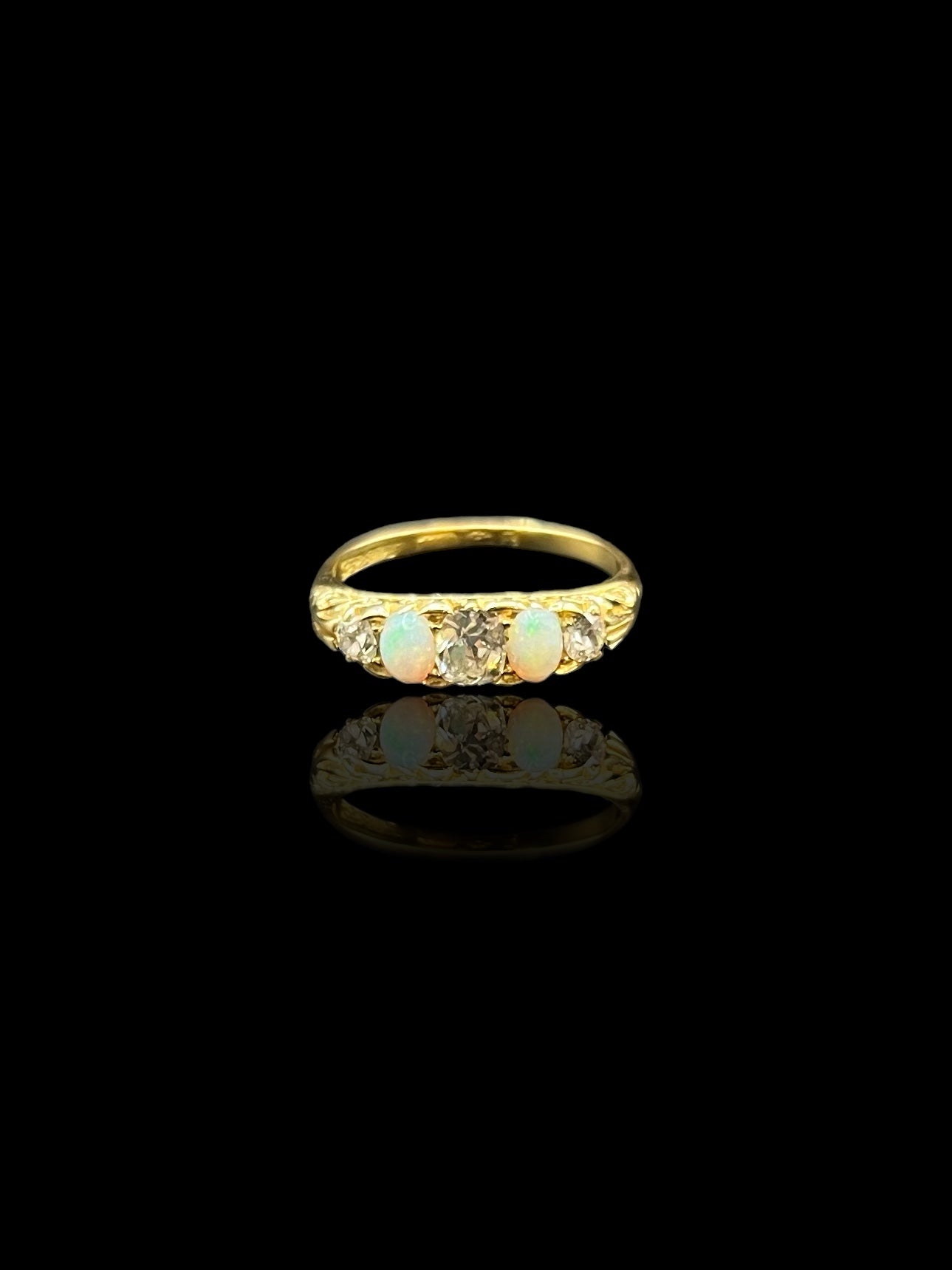 Antique Yellow Gold Opal Diamond London Bridge Ring