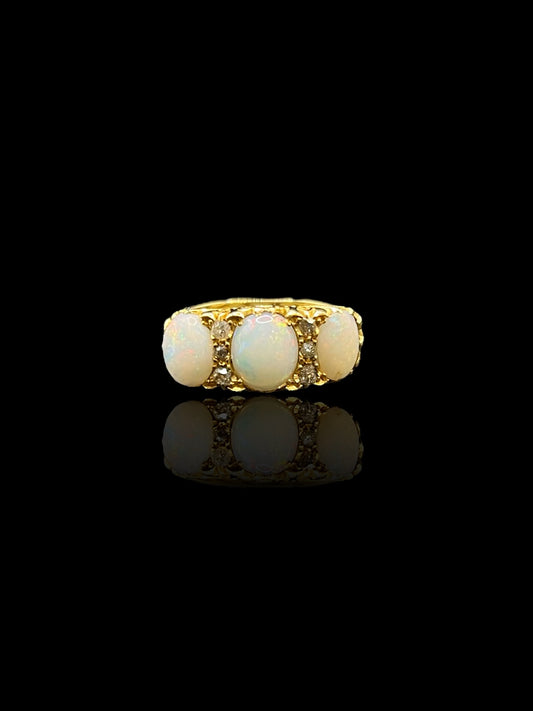 Antique Yellow Gold Opal & Diamond London Bridge Ring