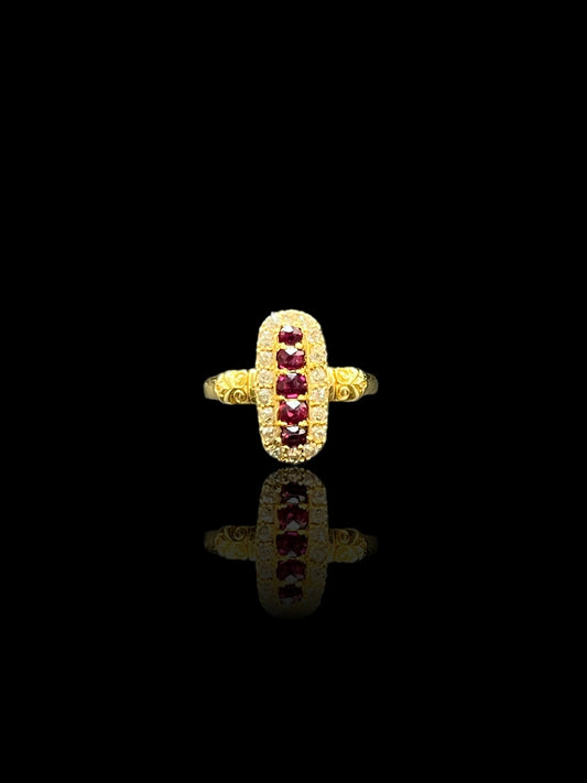 Antique Yellow Gold Ruby & Diamond Oblong Ring