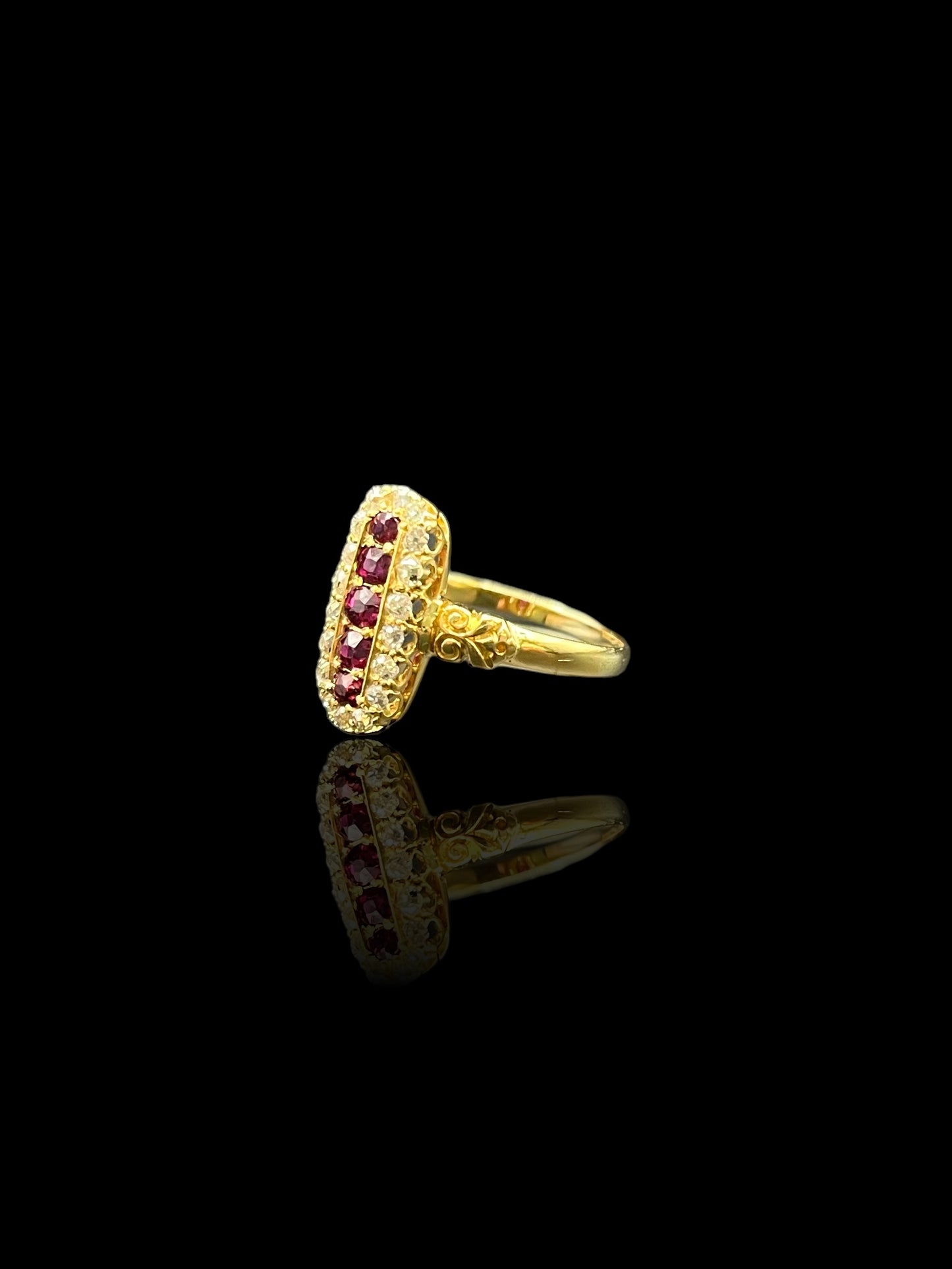 Antique Yellow Gold Ruby & Diamond Oblong Ring