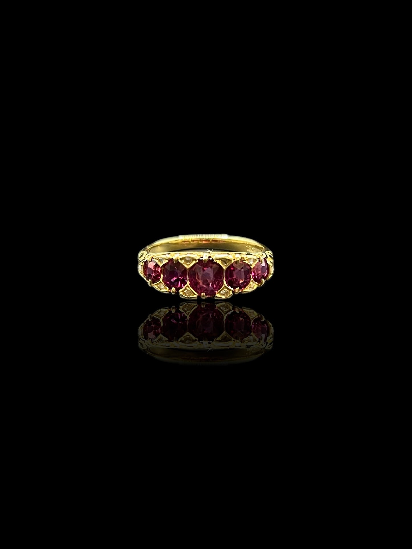 Antique Yellow Gold Ruby & Diamond London Bridge Ring