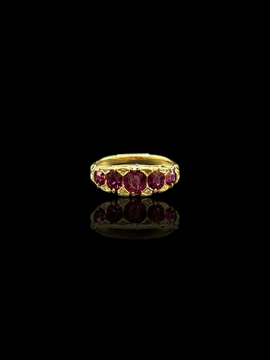 Antique Yellow Gold Ruby & Diamond London Bridge Ring