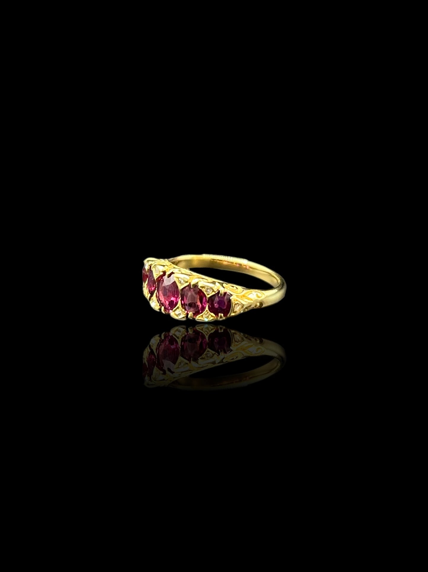 Antique Yellow Gold Ruby & Diamond London Bridge Ring