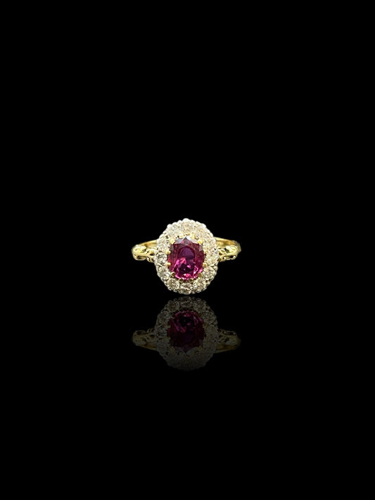 Vintage Platinum & Yellow Gold Ruby Diamond Daisy Ring