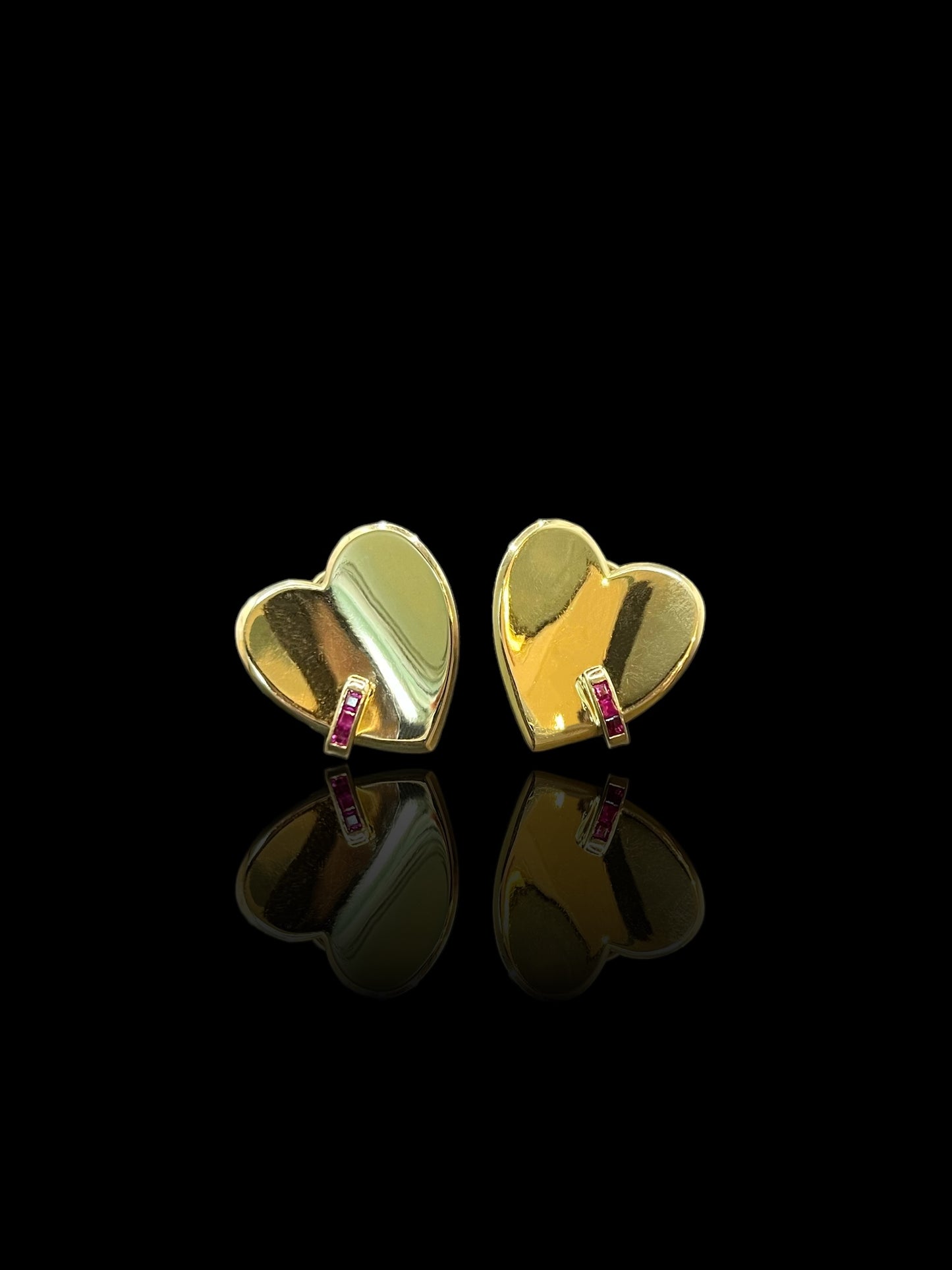 Vintage Yellow Gold Heart Shaped Ruby Clip On Earrings