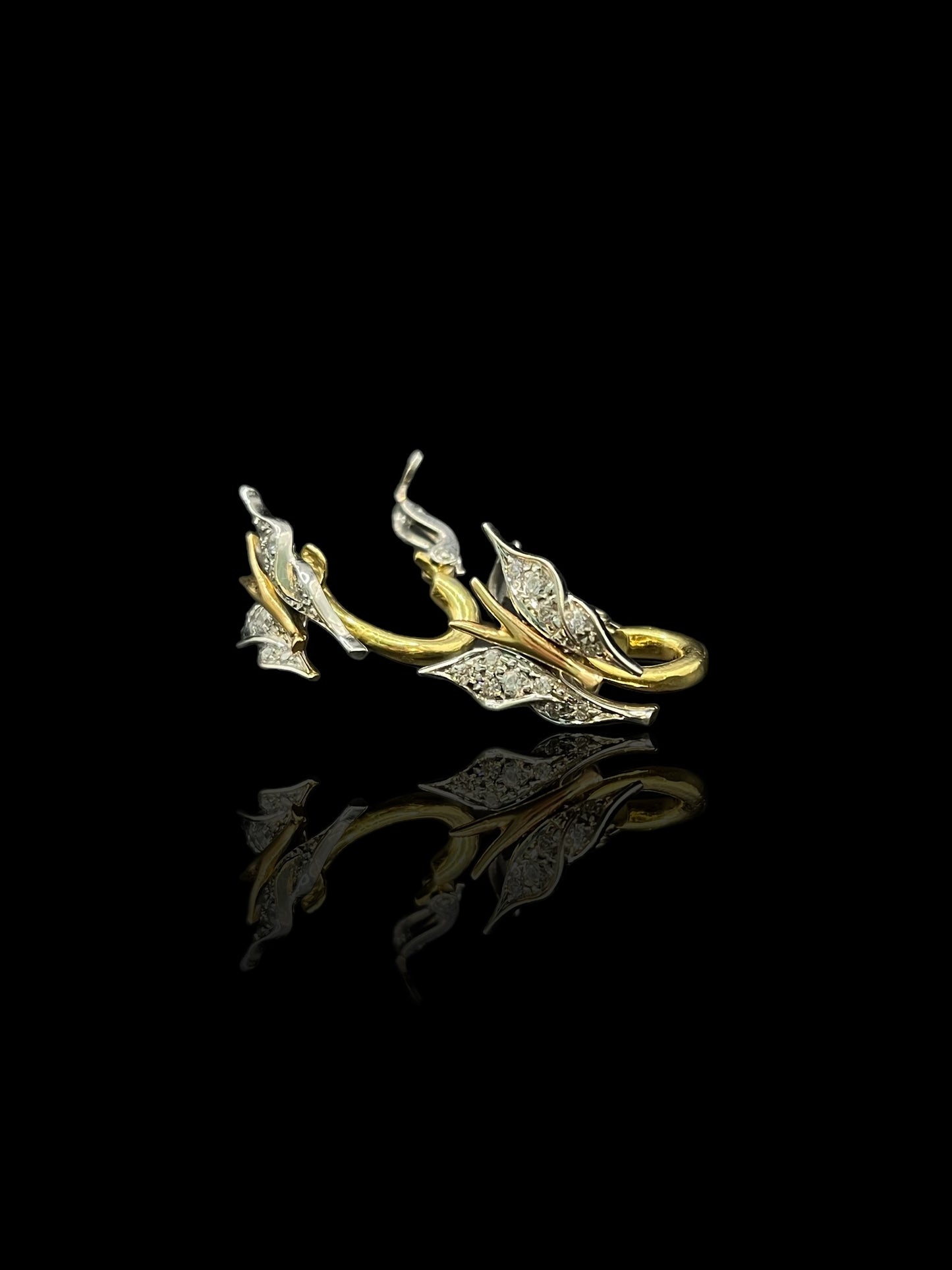 Vintage Yellow & White Gold Diamond Butterfly-Shaped Italian Clip On Earrings