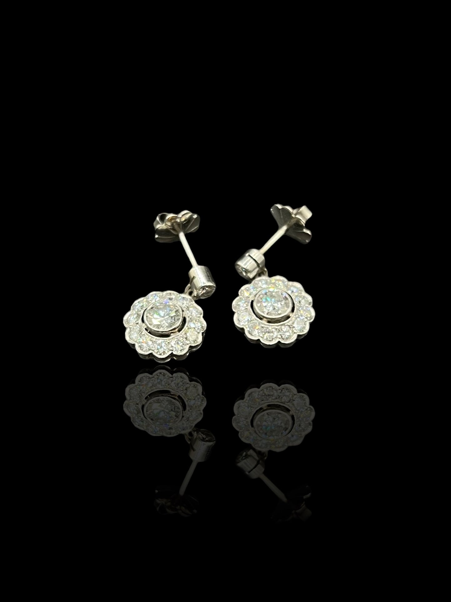 Vintage Platinum Diamond Daisy Drop Earrings