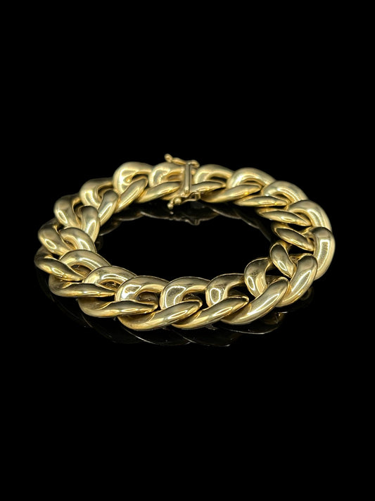 Vintage Yellow Gold Italian Flat Curb Link Bracelet