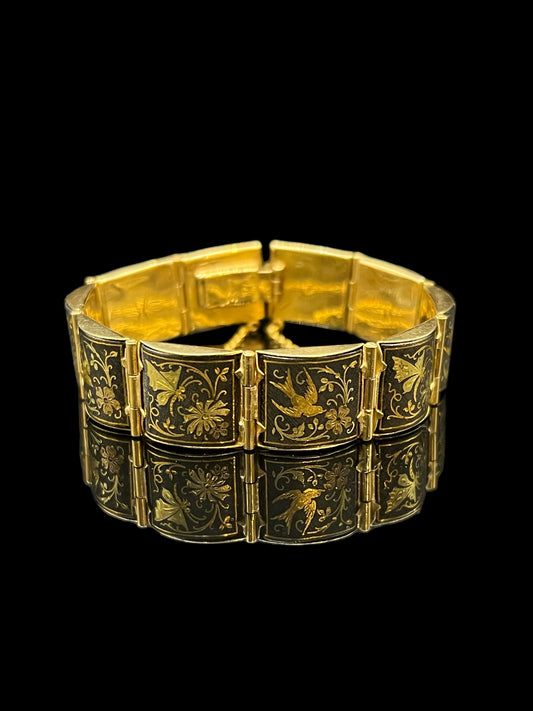 Antique Yellow Gold Shakudo Detailed French Bracelet