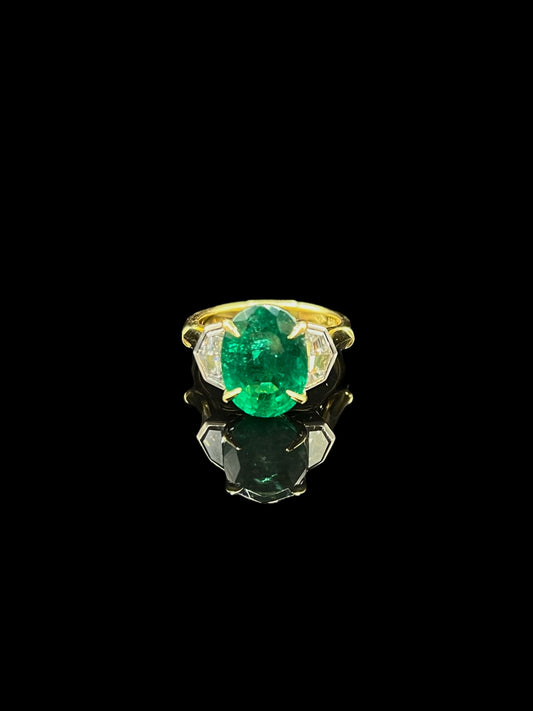 Modern Yellow Gold & Platinum Zambian Emerald Diamond Dress Ring